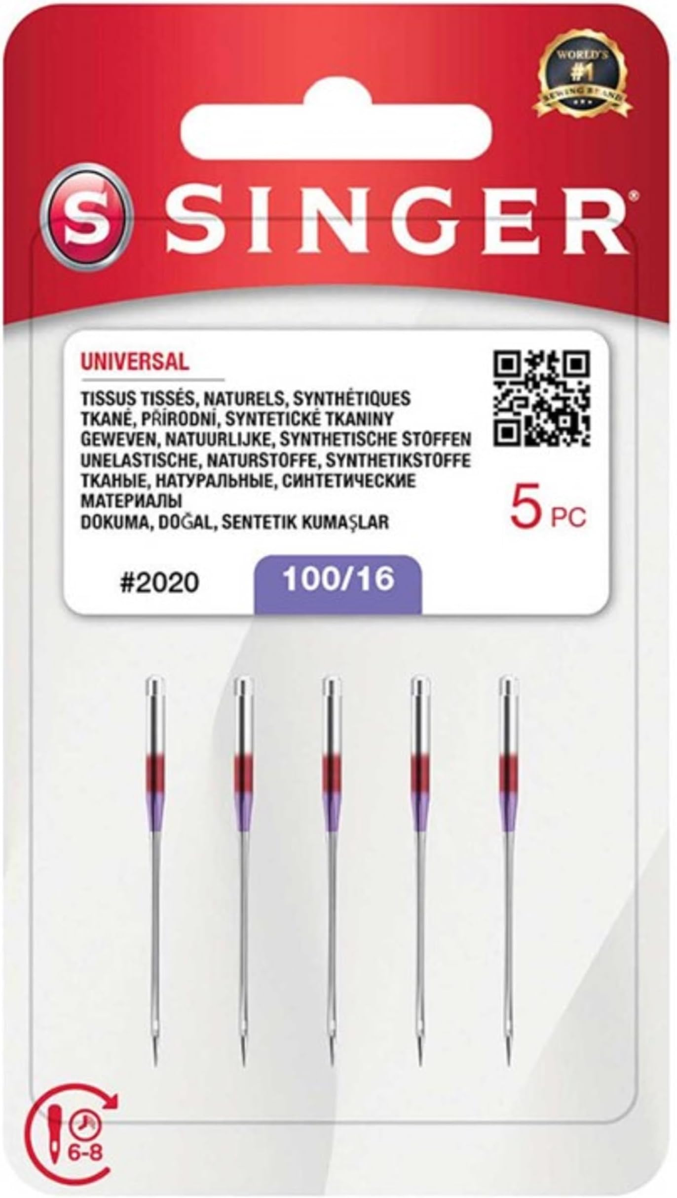 SINGER 04741 Regular Point Needles, Size 100/16, 5 Count