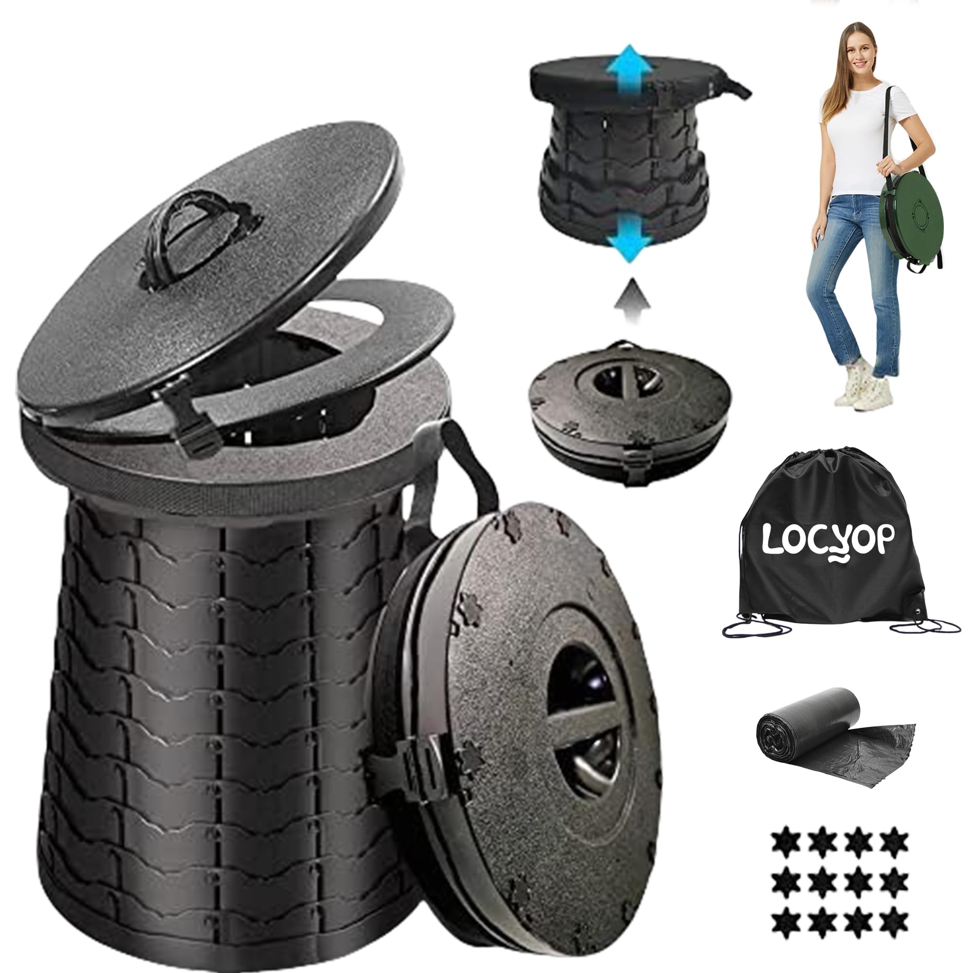 2025 Wc Portatile Campeggio Toilette, Pieghevole Wc Campeggio Altezza Regolabile WC Auto Pieghevole per Adulti Viaggio, Spiaggia, Igiene, Escursioni