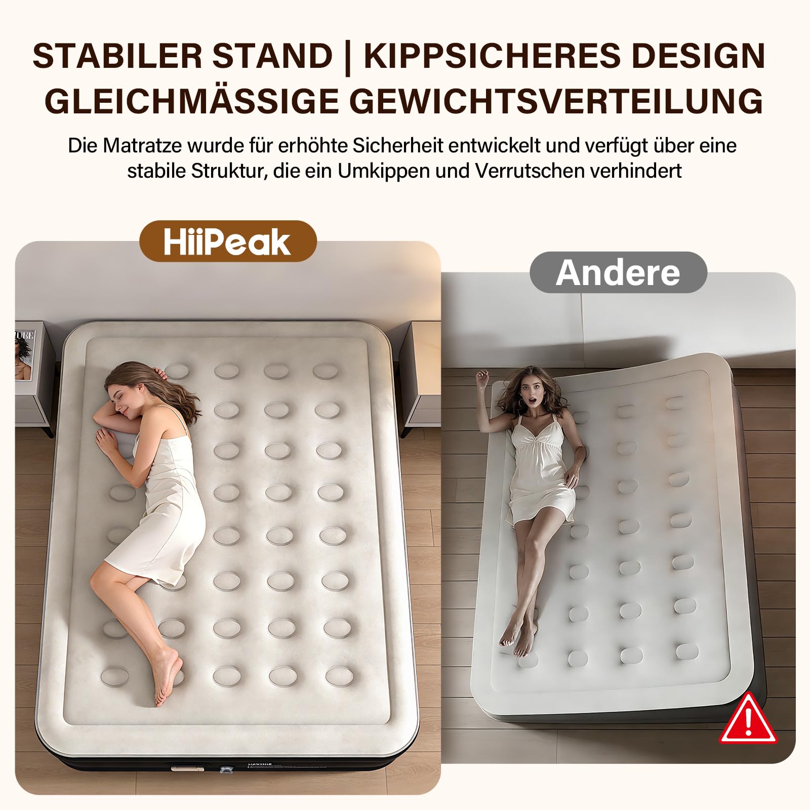 HiiPeak Luftmatratze Selbstaufblasend - Luftbett 2 Personen mit Integrierter Elektrischer Pumpe Aufblasbare Matratze 40cm Hoch aus Dickem PVC mit Weicher Suede Oberfläche Gästebett Campingbett