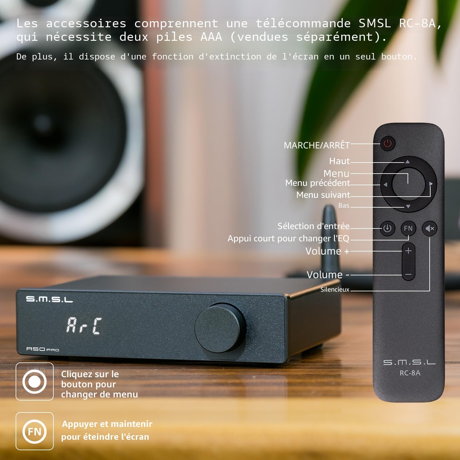 S.M.S.L A50 PRO Amplificateur Hi-Fi 2.1 canaux, filtre passe-bas/passe-haut, puce Infineon MA12070P, Bluetooth 5.0/USB/HDMI/AUX, caisson de basse passif avec volume réglable