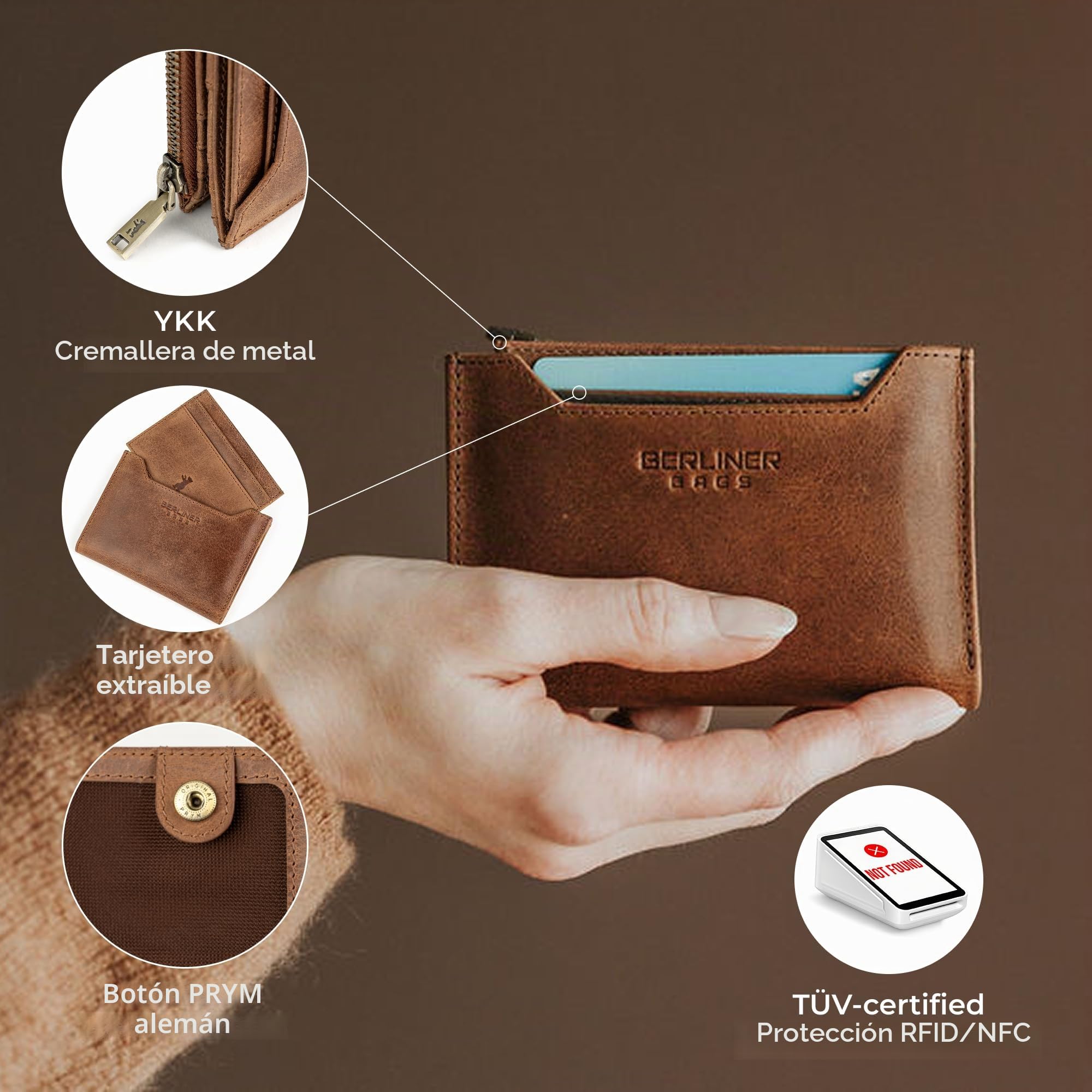 Berliner Bags Monedero de Piel para Mujer con Tarjetero Extraíble, Blanca