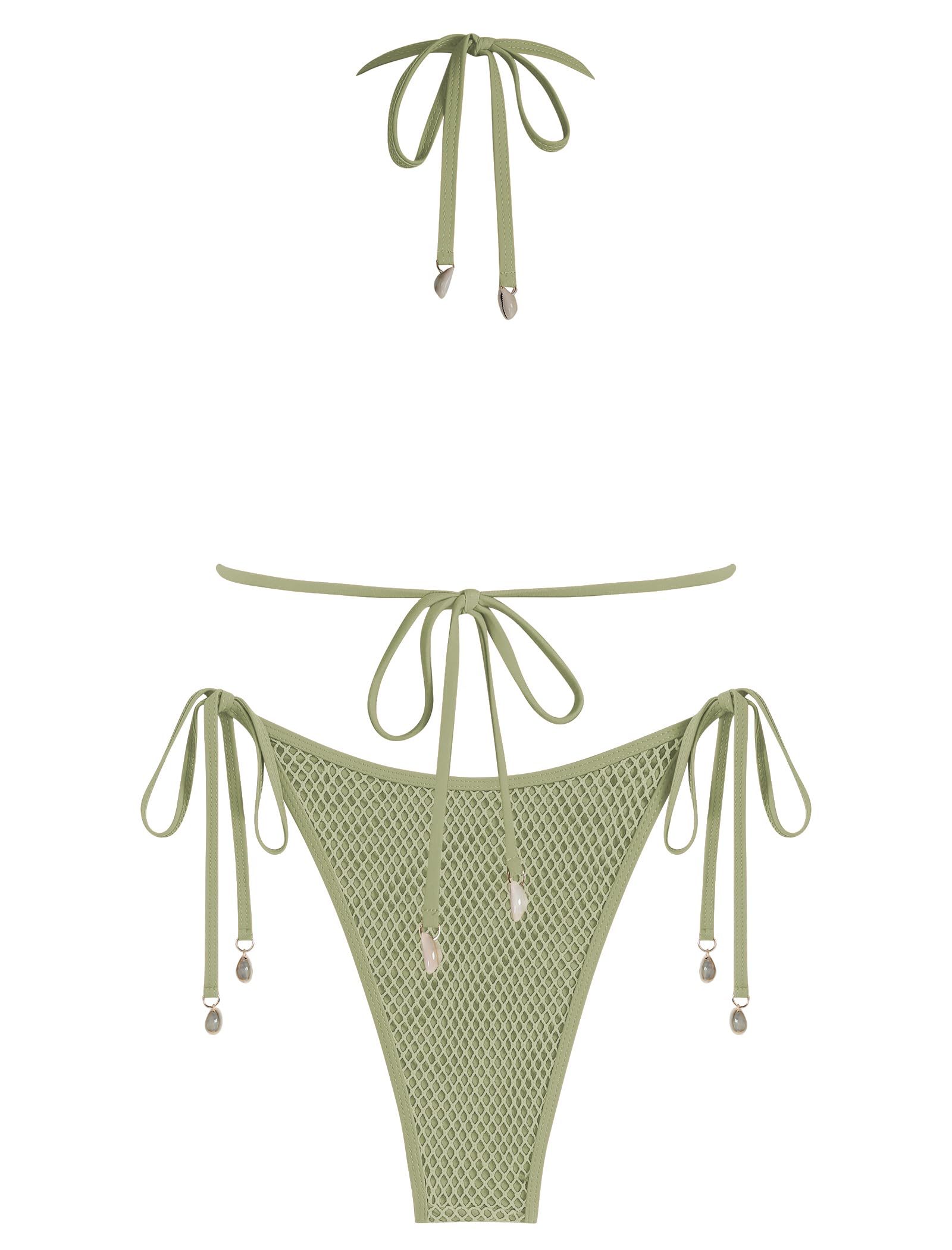 ZAFUL Women's Triangle Bikini Multiway Fishnet Tie Side Bandeau Halter String Bikini Set Two Piece Swimsuit Bathing Suits