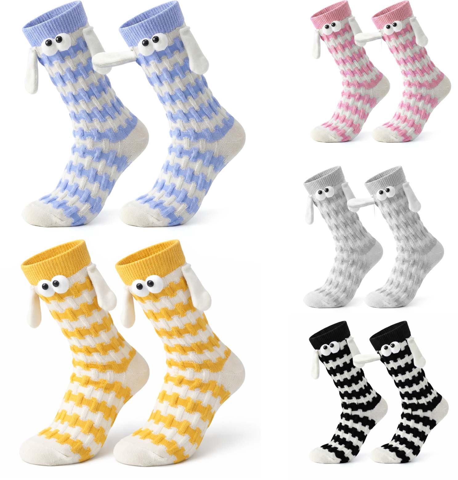 5 pares de calcetines magnéticos divertidos,Mediano Tubo Calcetines, calcetines 3d mano en la mano para mujeres hombres, par unisex divertido con las manos, calcetines para pareja