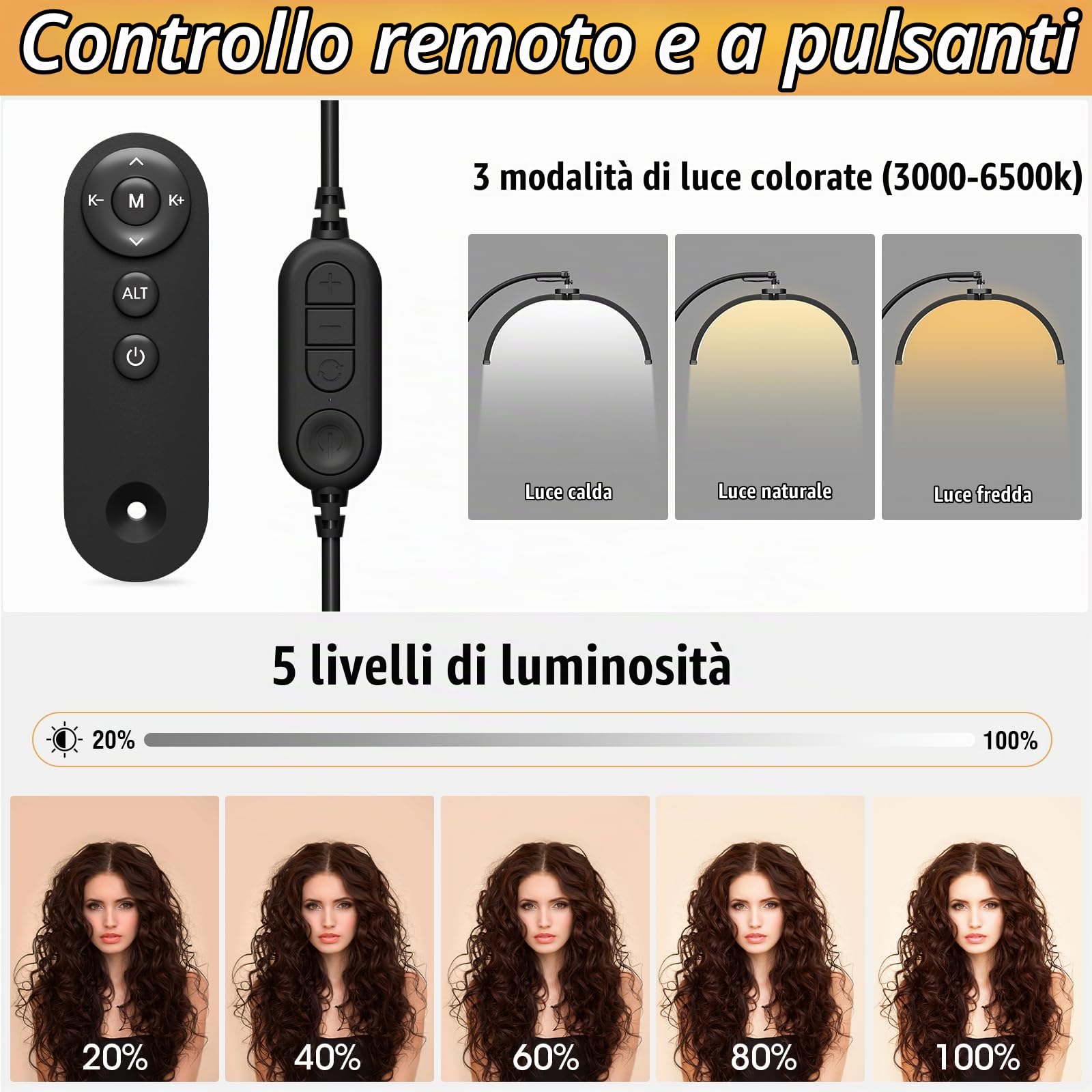 Lampada Estetista per Extension Ciglia, 55cm Lampada da Terra, Nero