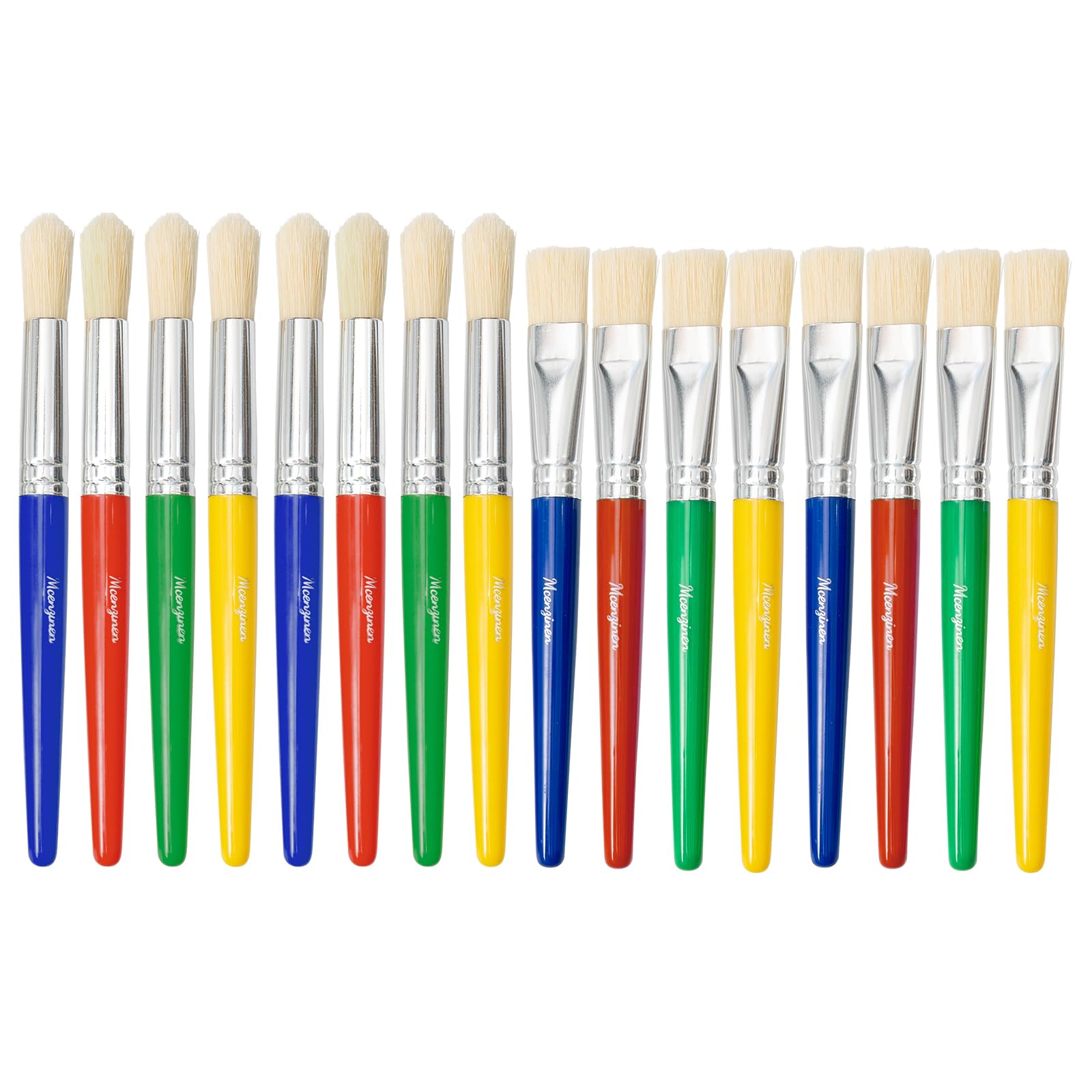 Mcenzinen 16 Pcs Large Paint Brushes Round and Flat Paint Brushes for Kids, Children‘s Washable Paintbrushes, Colourful Paint Brush Set for Toddler