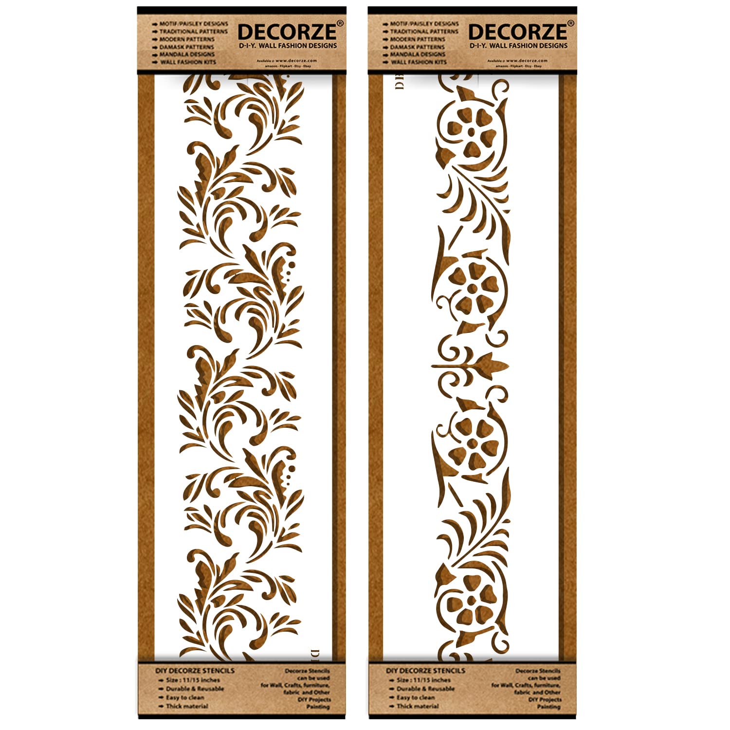 DECORZE Border Stencils for DIY Home Decor Floral, Pattern & Wall
