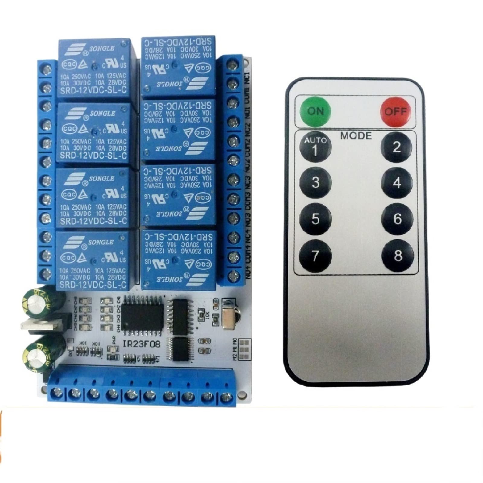 Módulo de interruptor de Control infrarrojo IR multifunción DC 5V 12V 8 canales temporizador retardo relé de bloqueo automático Piezas y recambios (Color : 12v Kit)