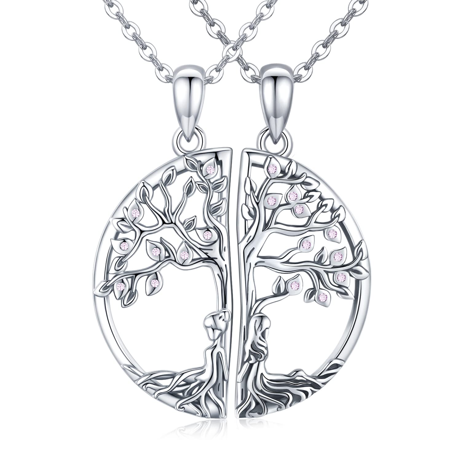 2 stuks levensboom zusters halsketting voor vrouwen, sterling zilver 2 stuks levensboom zusters halsketting voor vrouwen, sterling zilver