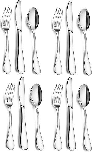 Juego de cubiertos de acero inoxidable 18/10 para 4 cubiertos, tenedor, cuchara, cuchillo, 12 piezas, cubiertos, utensilios de servir