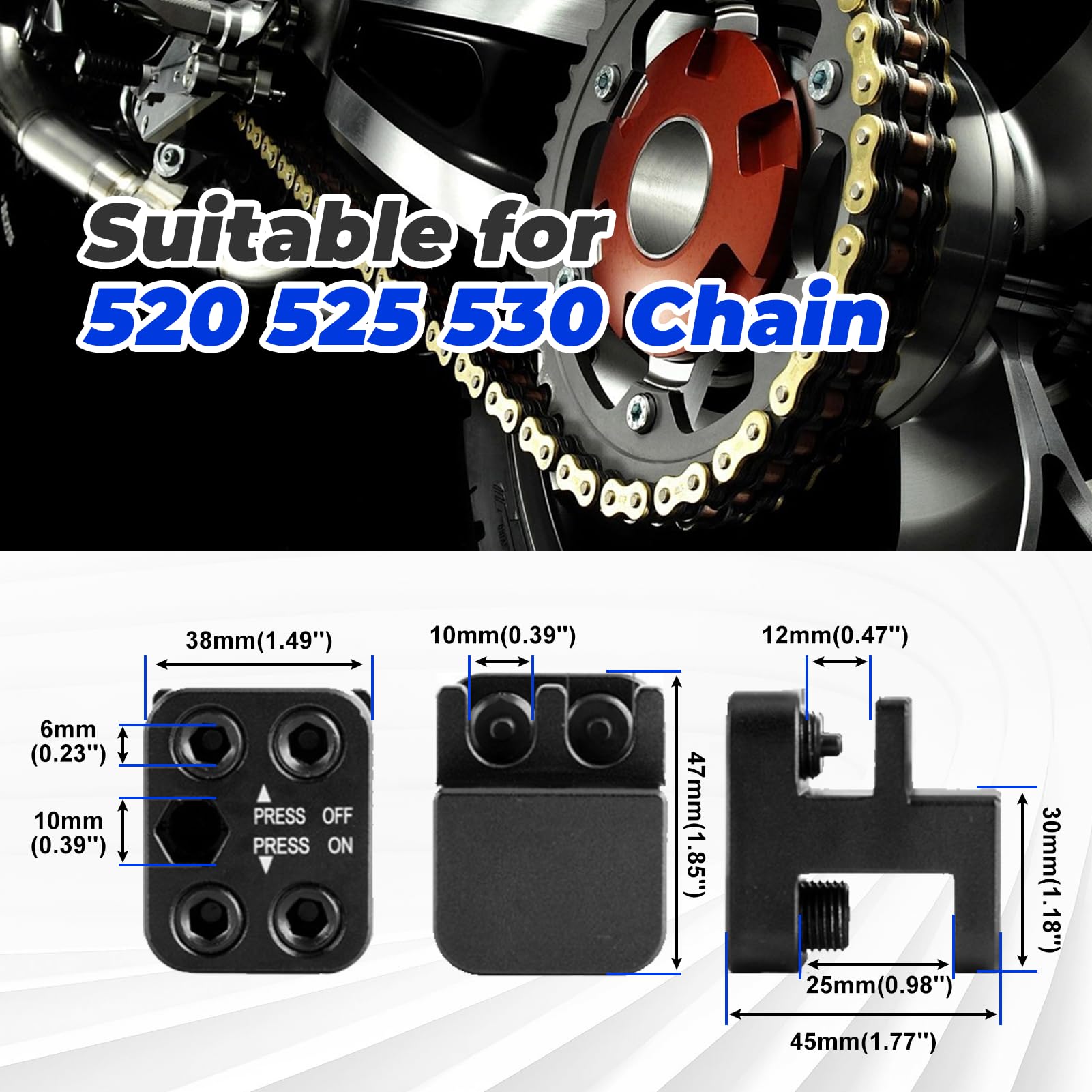 Moto ATV Master Link Press Tool Billet Alluminio Anodizzato Nero Sostituzione per Catena 520 525 530