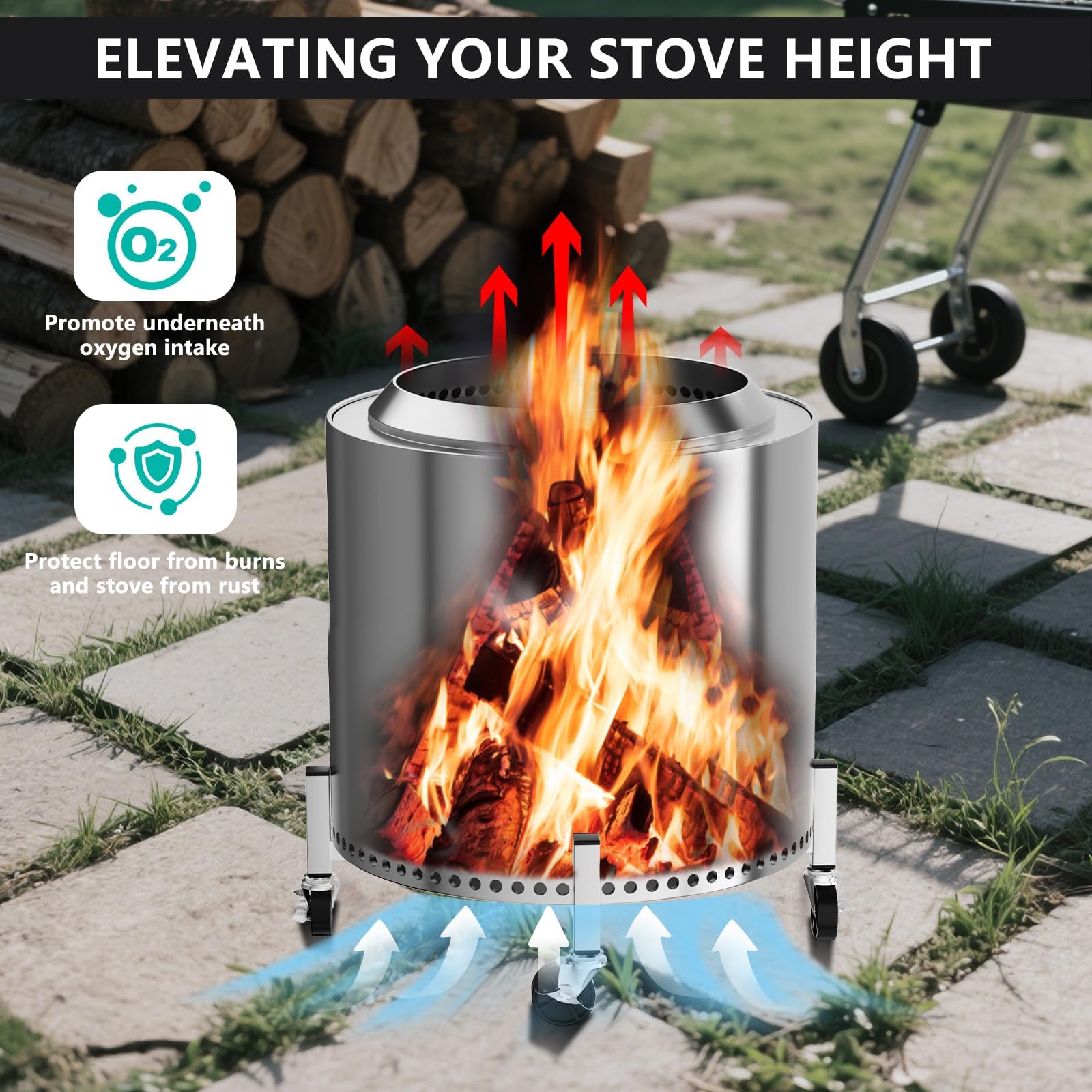 GFTIME Stojak na palenisko Solo Stove Bonfire Ranger Yukon i inne paleniska 38-68 cm, akcesoria do paleniska solo, stojak ze stali nierdzewnej, akcesoria ogrodowe