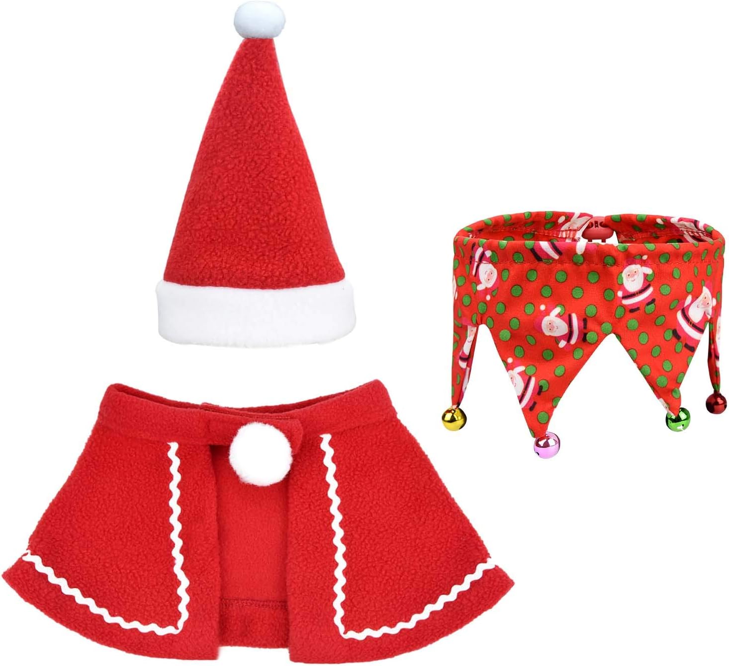 HOVEOX 3 Pieces Christmas Cat Costume Christmas Cat Cloak Christmas Cat Collar with Bells Christmas Cat Hat Christmas Pet Outfits Accessories for Christmas New Year Pet Cosplay