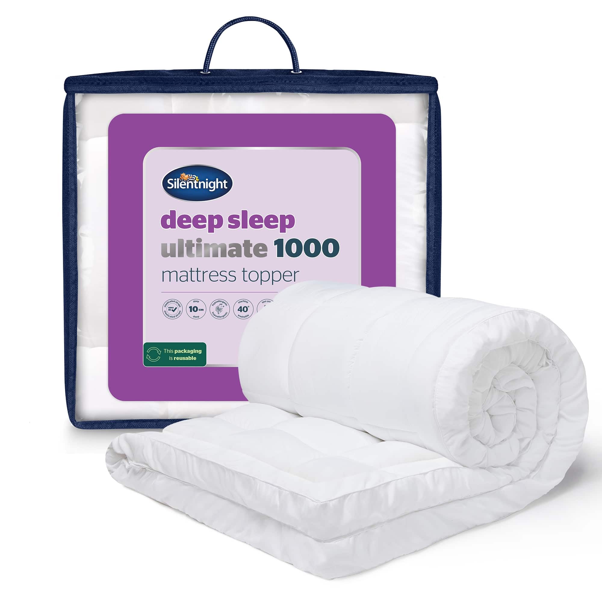 Silentnight 10cm Mattress Topper Kingsize Bed Ultimate Deep Sleep - Luxury 4 Inch Thick Soft Mattress Enhancer Pad with Easy Fit Straps - Hypoallergenic and Machine Washable - 150x200cm - King