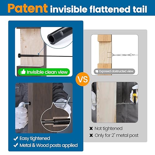 Miniatura 3 de Patente Muzata - Juego de 20 pares de barandillas invisibles negras de 18 pulgadas, tensor y terminal oculto de acero inoxidable T316 para escaleras