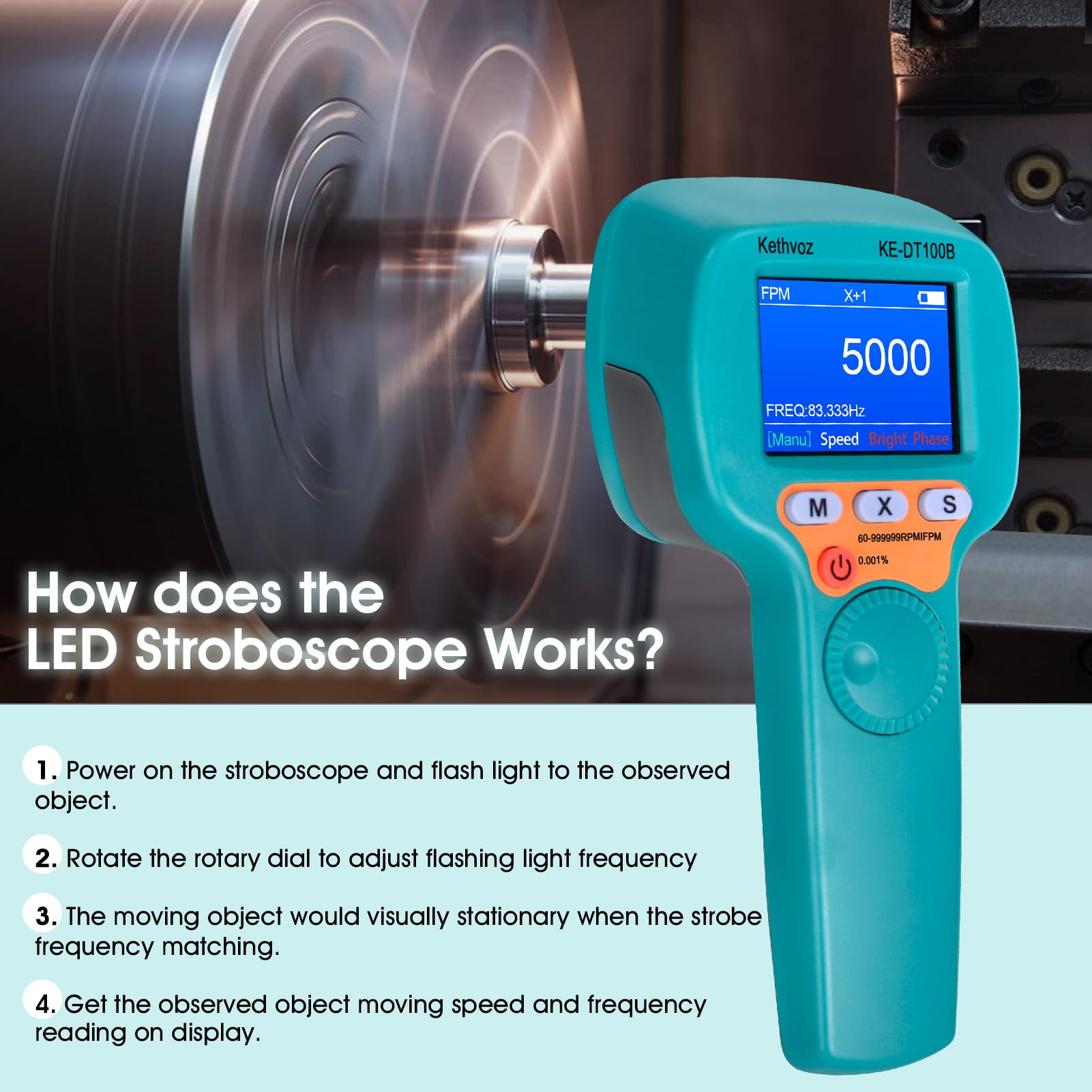 Stroboscopio manuale, Kethvoz, contagiri digitale a LED, 1500LUX, misurazione senza contatto, per macchine da stampa HVAC