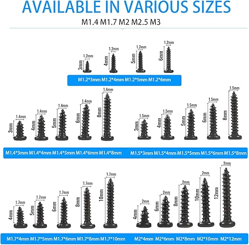 Miniatura 3 de Juego de 1100 tornillos de cabeza redonda para computadora laptop, mini tornillos Phillips avellanados M1.2,M1.4,M1.5,M2 para reparación de