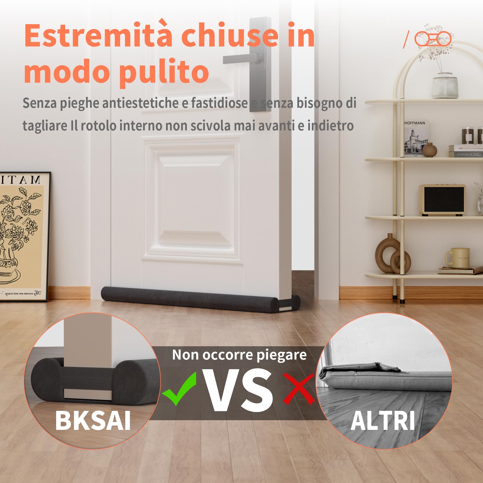 BKSAI Paraspifferi per Porte Paraspifferi Sottoporta | Senza Residui, 90–110 cm, protezione dal freddo, protezione acustica, guarnizione inferiore della porta