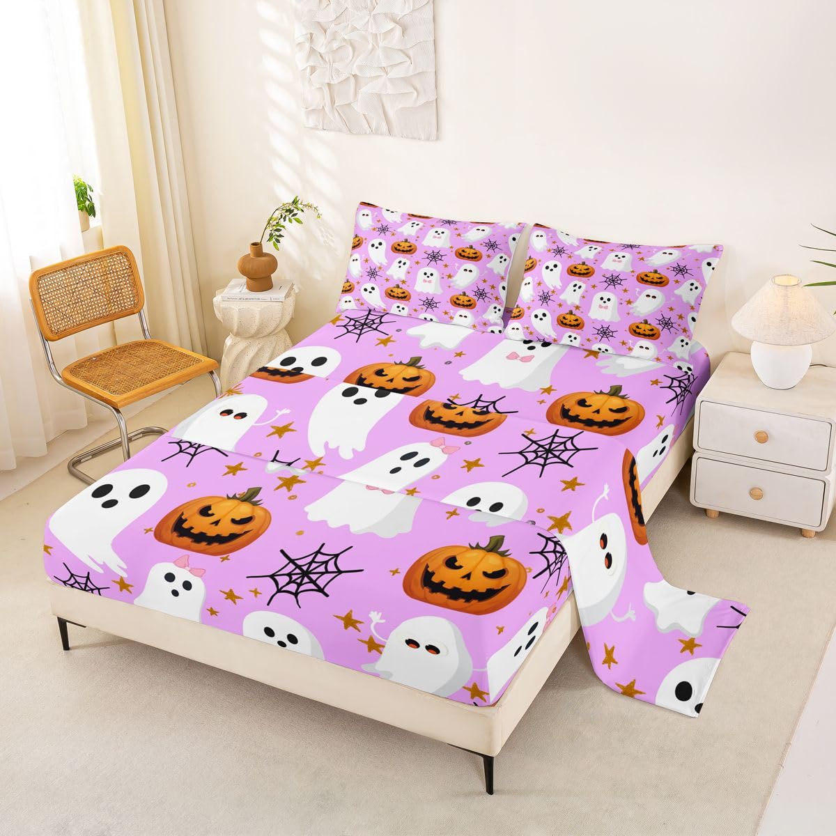 Loussiesd Zestaw pościeli Happy Halloween King Size