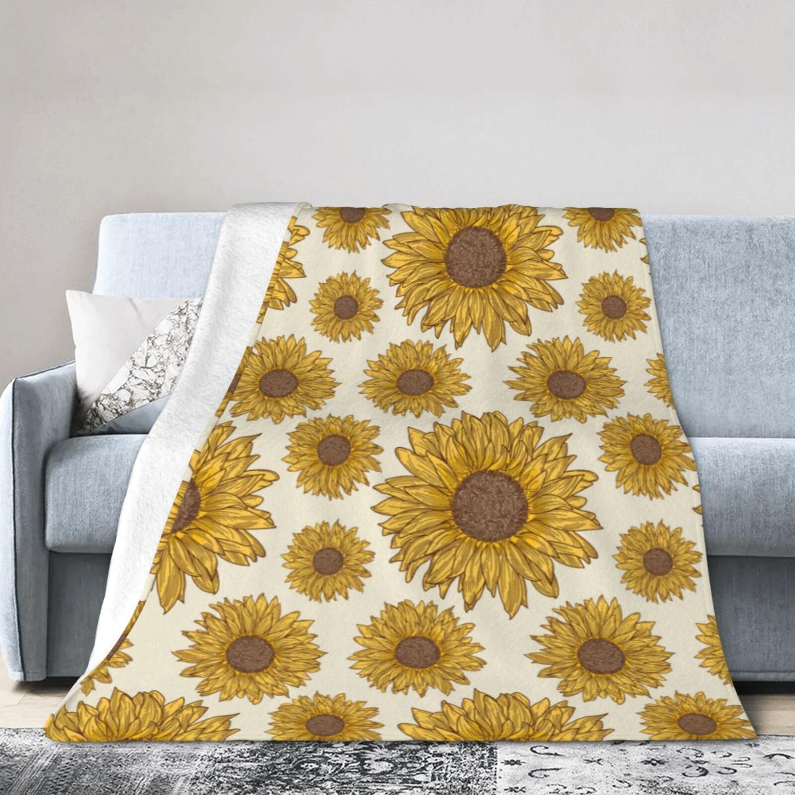 Noble Ren Retro Sunflower Ultra-Soft Micro Fleece Blanket Winter Warm Soft Lannel Fleece Throw Blanket For Couch Sofa Bed 80"X60"