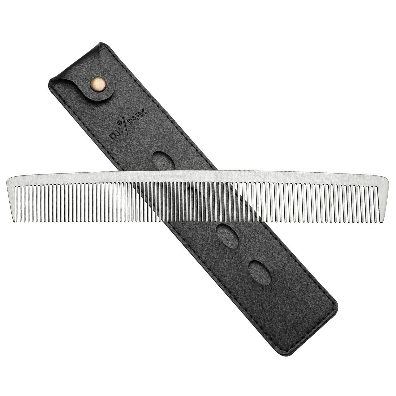 CCbeauty Professional Stainless Steel Barber Hair Comb Pack for Men, Hairdressing Styling Salon Groming Comb, Sturdy Fine Tooth Comb with Leather Bag