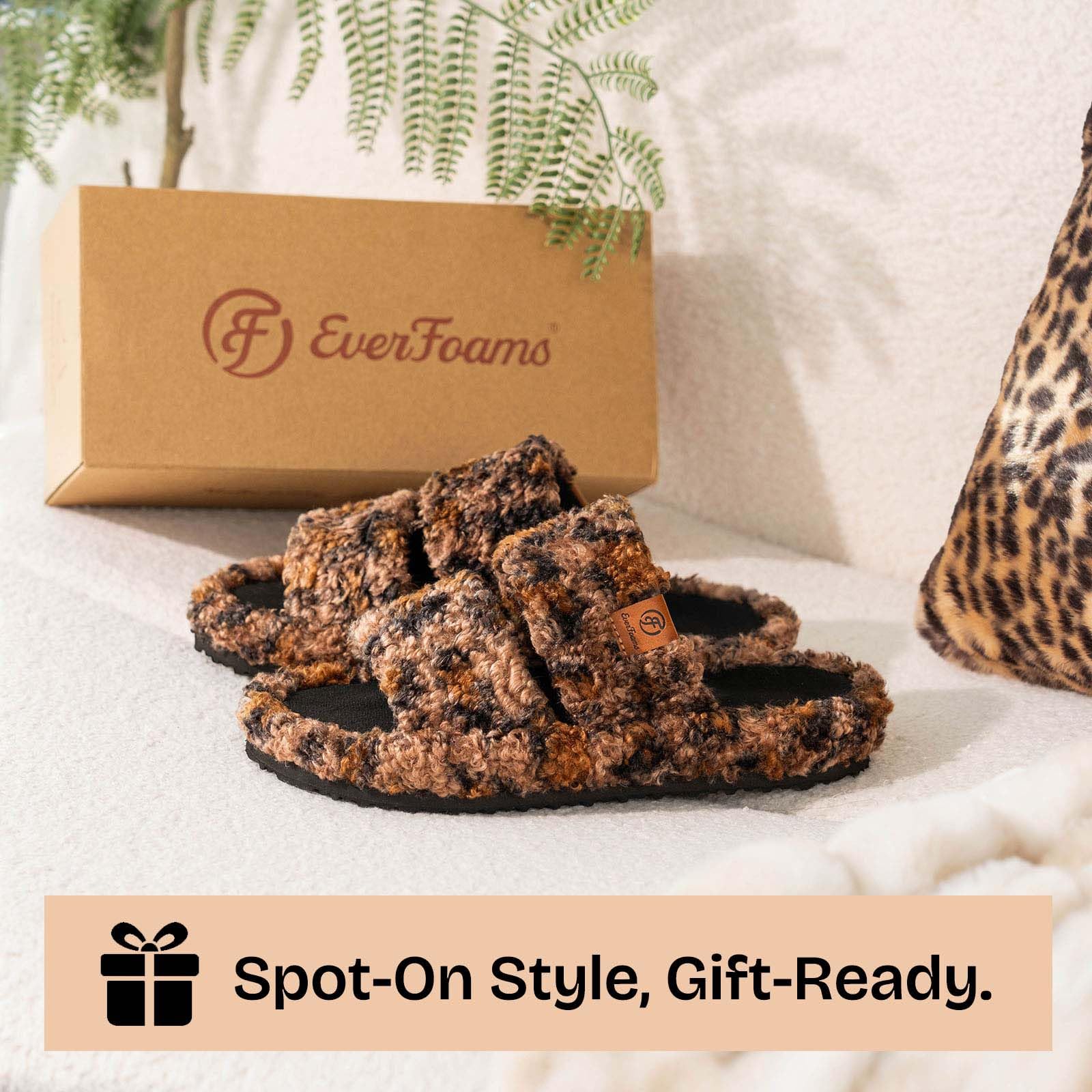 EverFoams Womens Fuzzy Open-toe Slippers Soft Comfy Memory Foam Indoor House Shoes: 7-8 Diva Spots