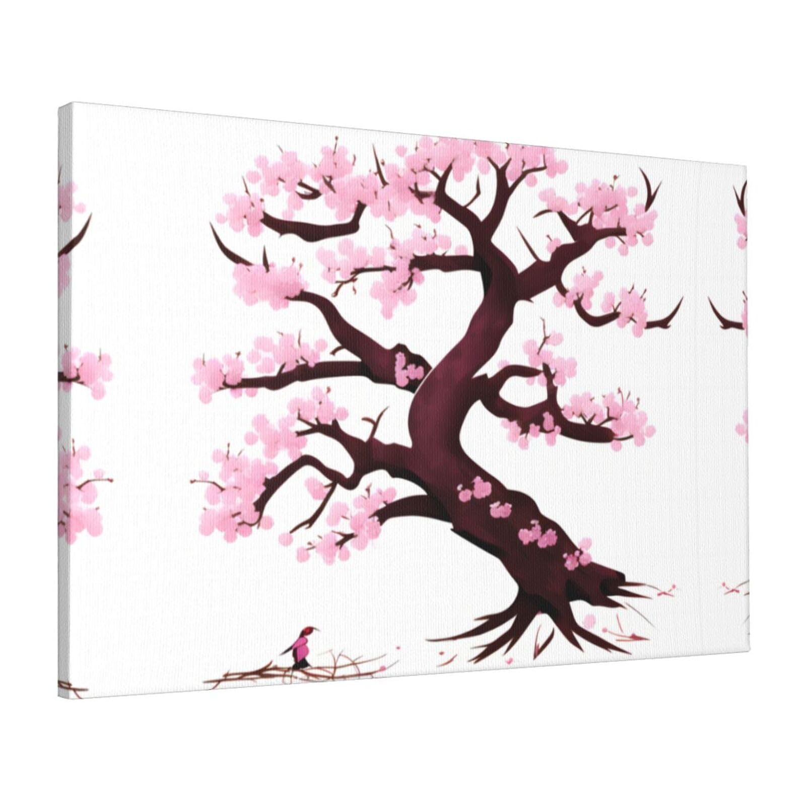 CNTDBU Cherry Blossoms Tree Canvas Wall Art 16x24 Inch-Large Modern Painting Print for Living Room, Framed Ready to Hang Artwork for Bedroom