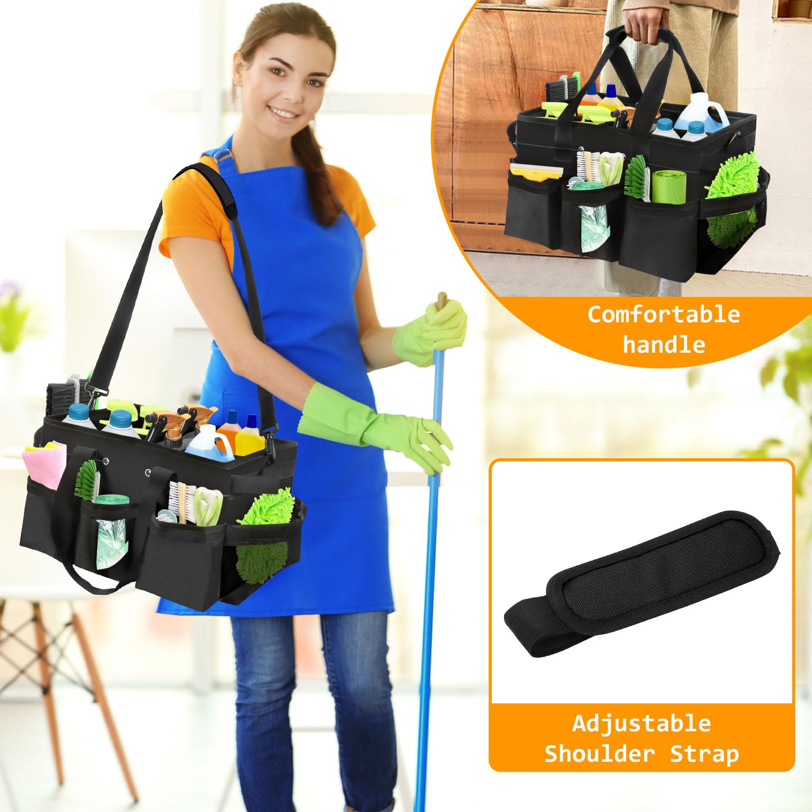 Yallmie Cleaning Caddy Bag with Handle, Cleaning Products Organiser Adjustable Gardening Tool Storage Bag - Image 3