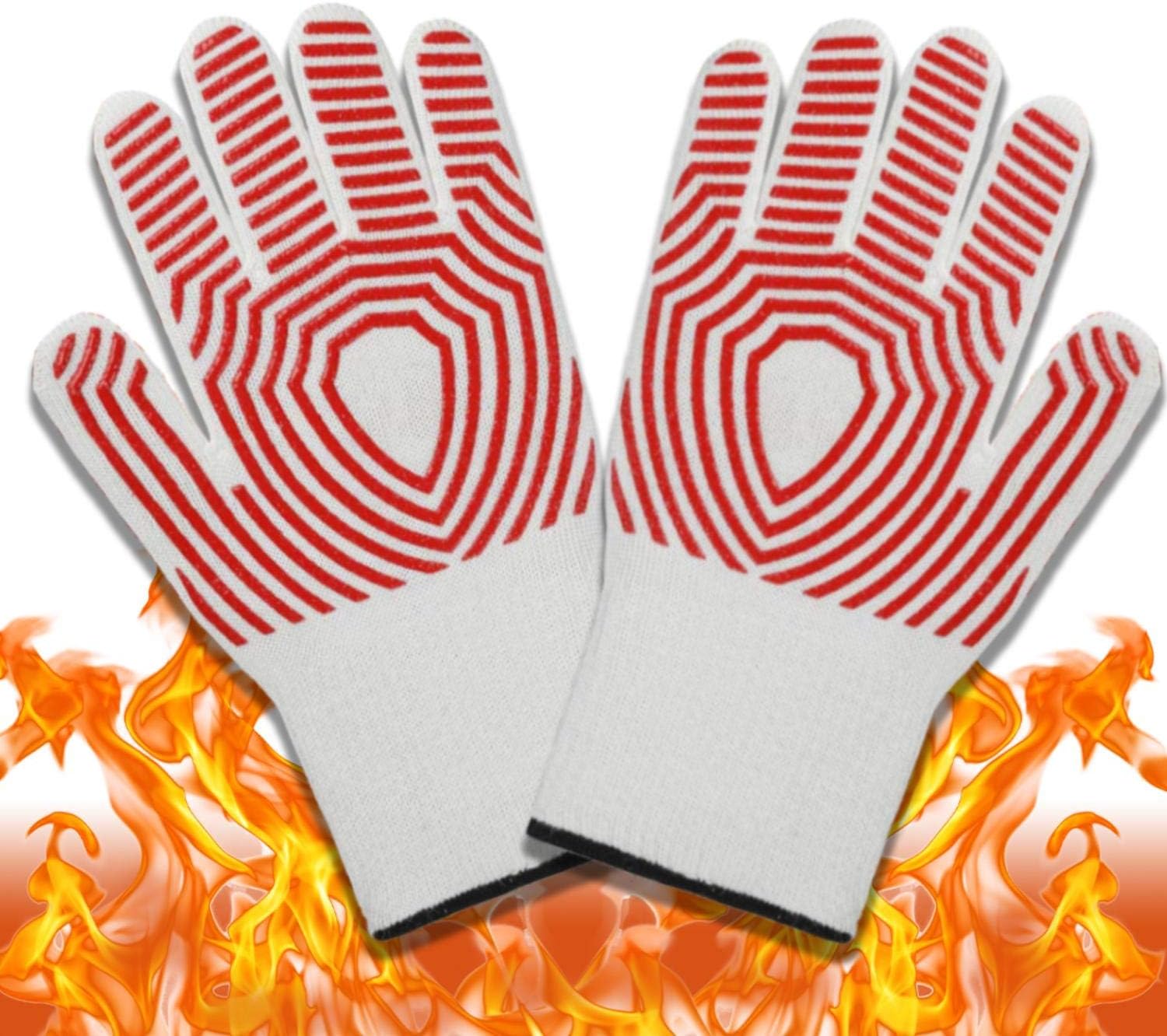AZOKER Premium Extreme Heat Resistant Oven Gloves - Silicone Non-Slip Insulated, Flexible, Soft - Protect Hands from Hot Surfaces - Oven Mitts for Cooking,BBQ, Grilling, Baking,Smoker - Red