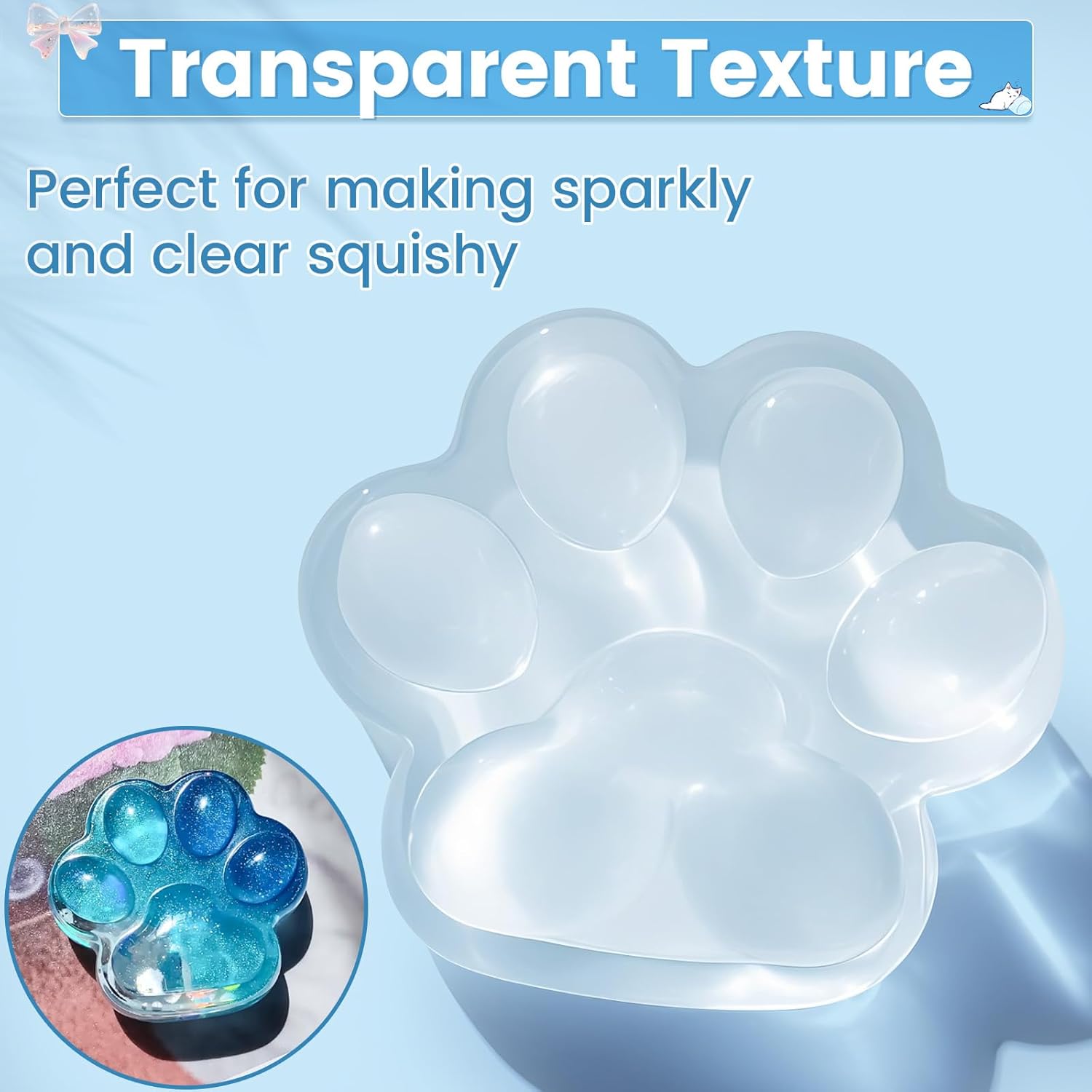 Vivresina Transparent Flex Rubber for Taba Squishy, 18oz Taba Squishy Kit with Cat Paw Mold, Strawberry Mold, Ice Mold, Super Soft Flex Rubber for Squishy Maker, DIY Decompression Gift