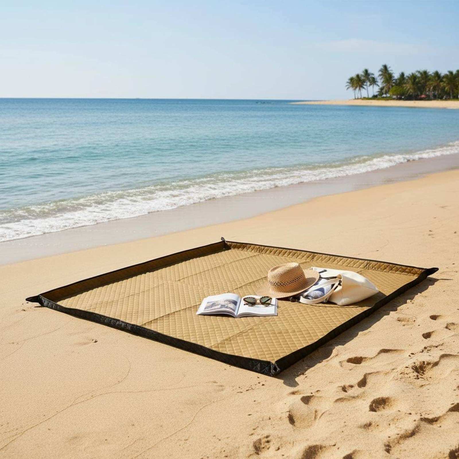 Coperta da Picnic Impermeabile Pieghevole Tappeto da Campeggio Portatile Morbida per Spiaggia, 200 200cm, Kaki