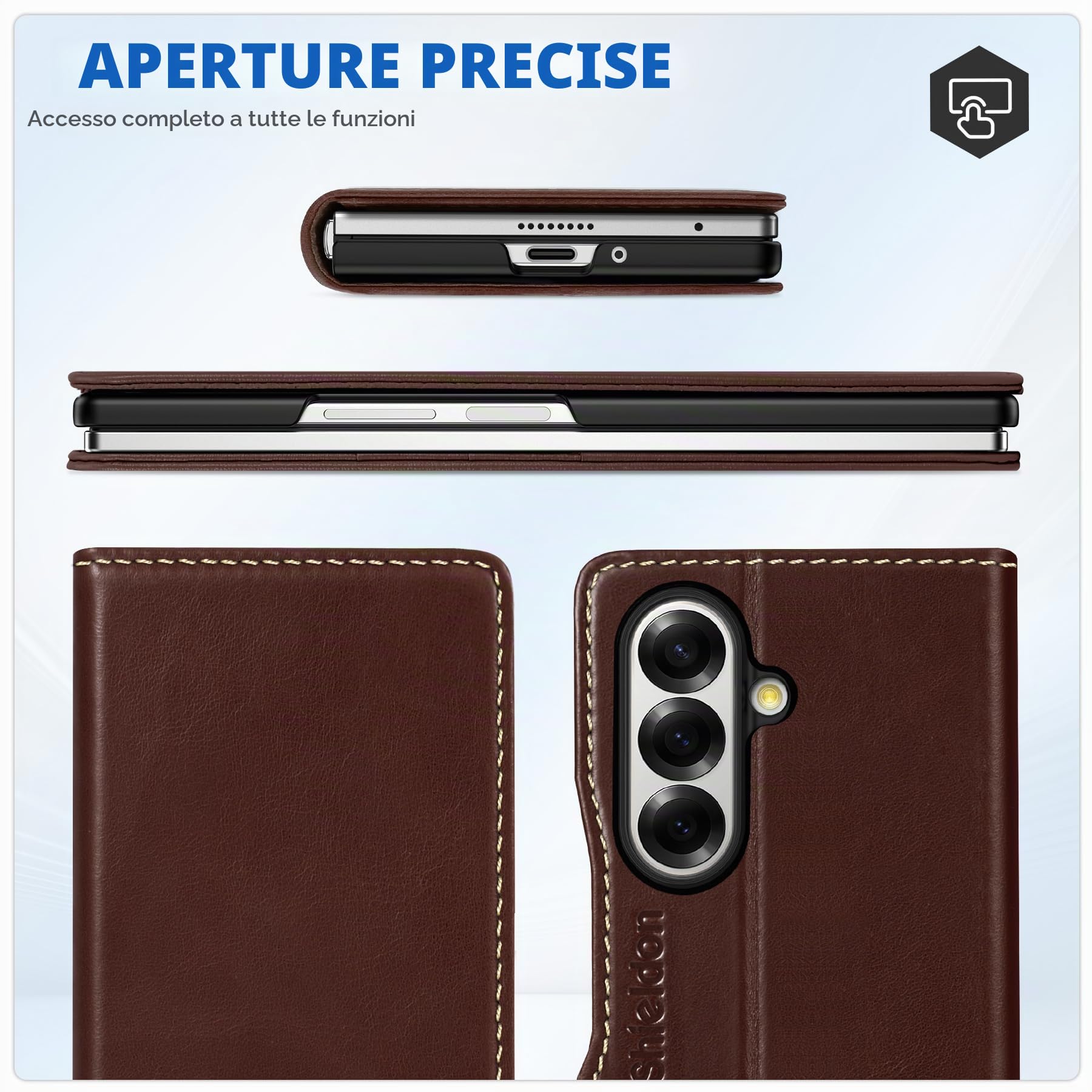 SHIELDON Custodia in Vera Pelle per Galaxy Z Fold7 8.0" 5G 2025, Custodia a Portafoglio [Cavalletto] [Blocco RFID] [Slot Schede] [Antiurto] Cover Flip Magnetica, Caffè Retrò | Custodia magnetica a libro, blocco RFID, porta carte di credito, cavalletto, de