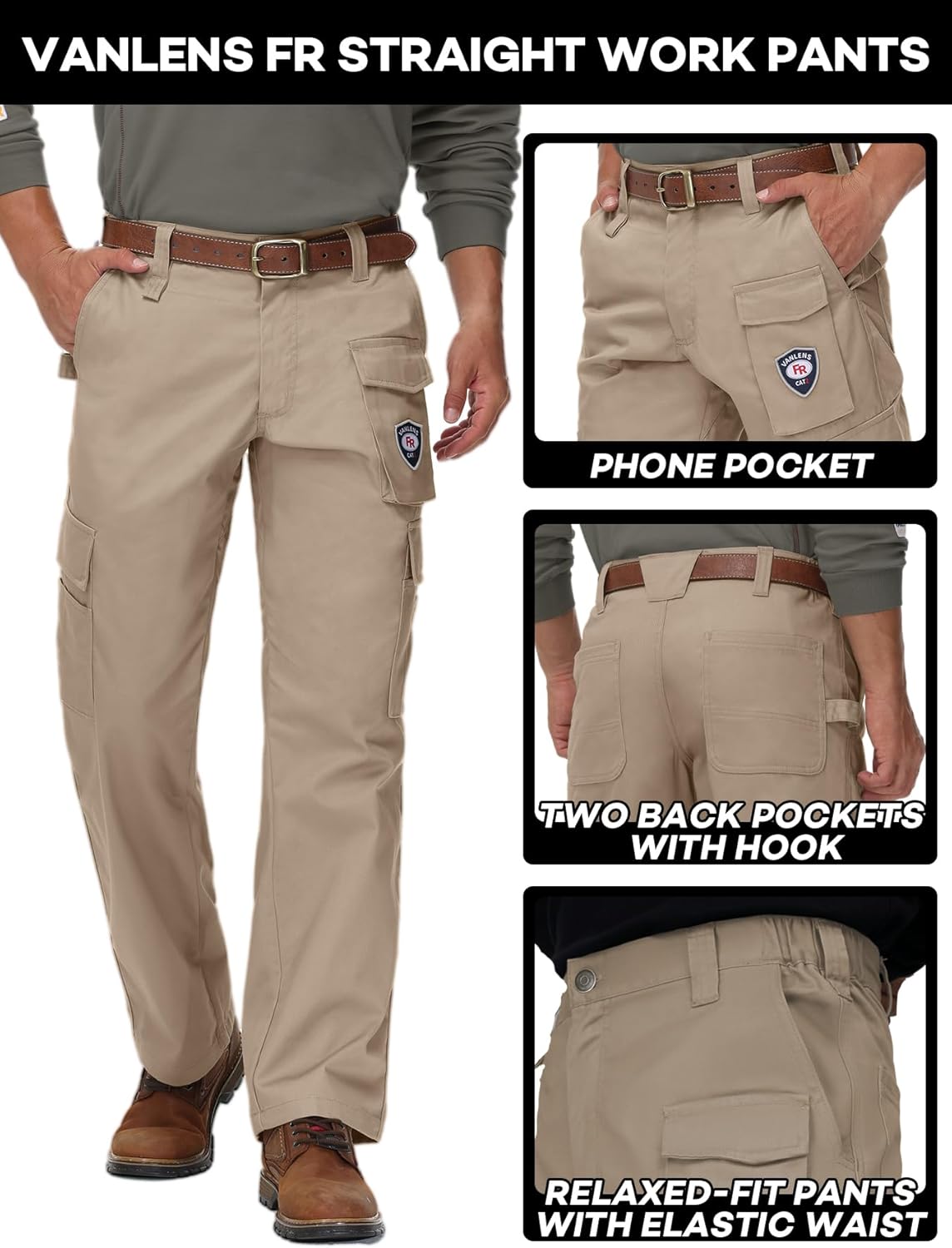 FR Pants for Men Flame Resistant Pants 7.5oz Multi-Pockets Straight Leg FR Pants CAT2 - Image 5