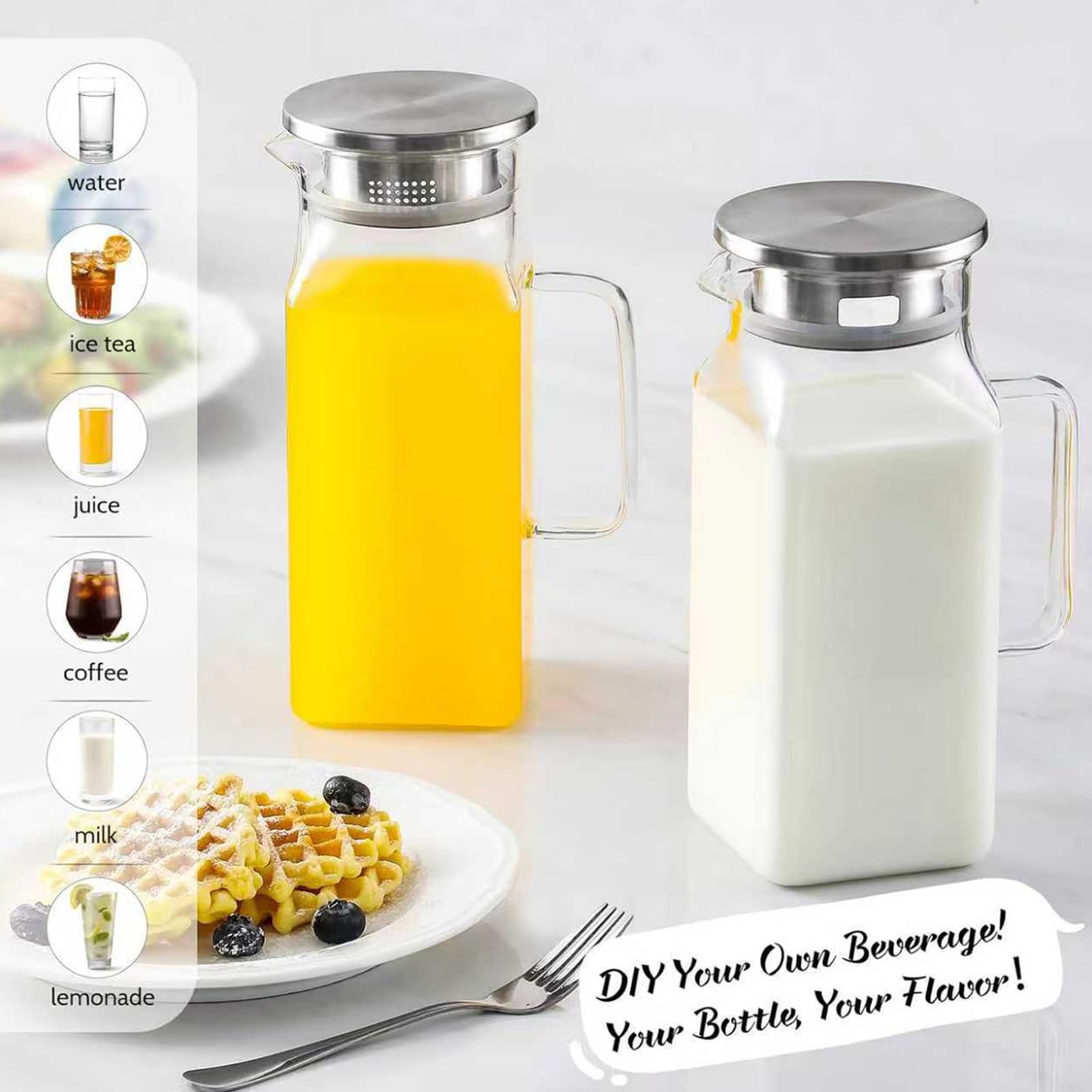 PANGBOER Jarra cuadrada transparente con tapa y mango ergonómico dispensador de agua para oficinas, perfecto para servir bebidas en hogares u oficinas, recipiente de bebidas de alta claridad