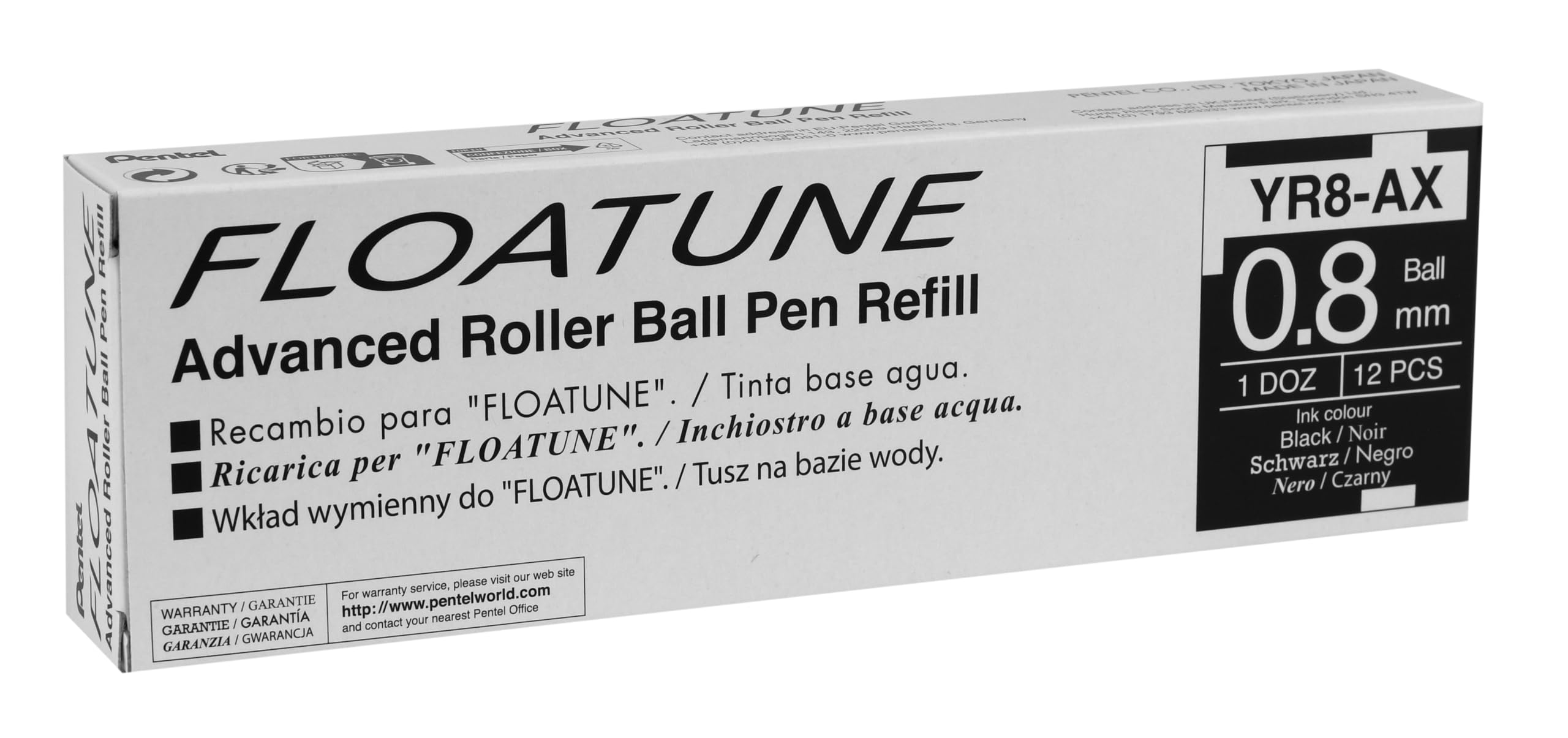 Pentel YR8 Refill for Floatune BY208 Retractable Rollerball, 0.8mm Tip, Black Ink (Pack of 12) - Image 3