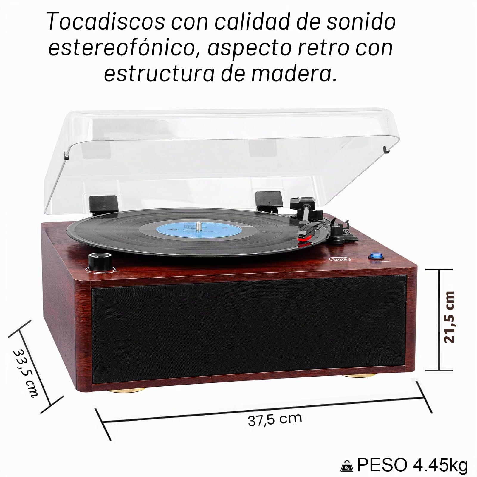 Trevi TT 1030 BT Tocadiscos con Mueble de Madera, conexión Audio inalámbrica Entrada/Salida, Reproductor de vinilos 33/45/78 RPM, Salida RCA, Altavoces incorporados