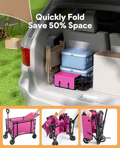 Miniatura 36 de Carro plegable 3 en 1 que se convierte en banco, carrito plegable de 220 libras con ruedas, carrito de compras de 120 L para comestibles, carrito