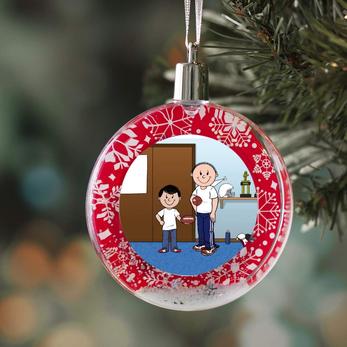 PrintedPerfection.com Personalized Friendly Folks Football Fan - Father & Son Christmas Snow Globe Ornament