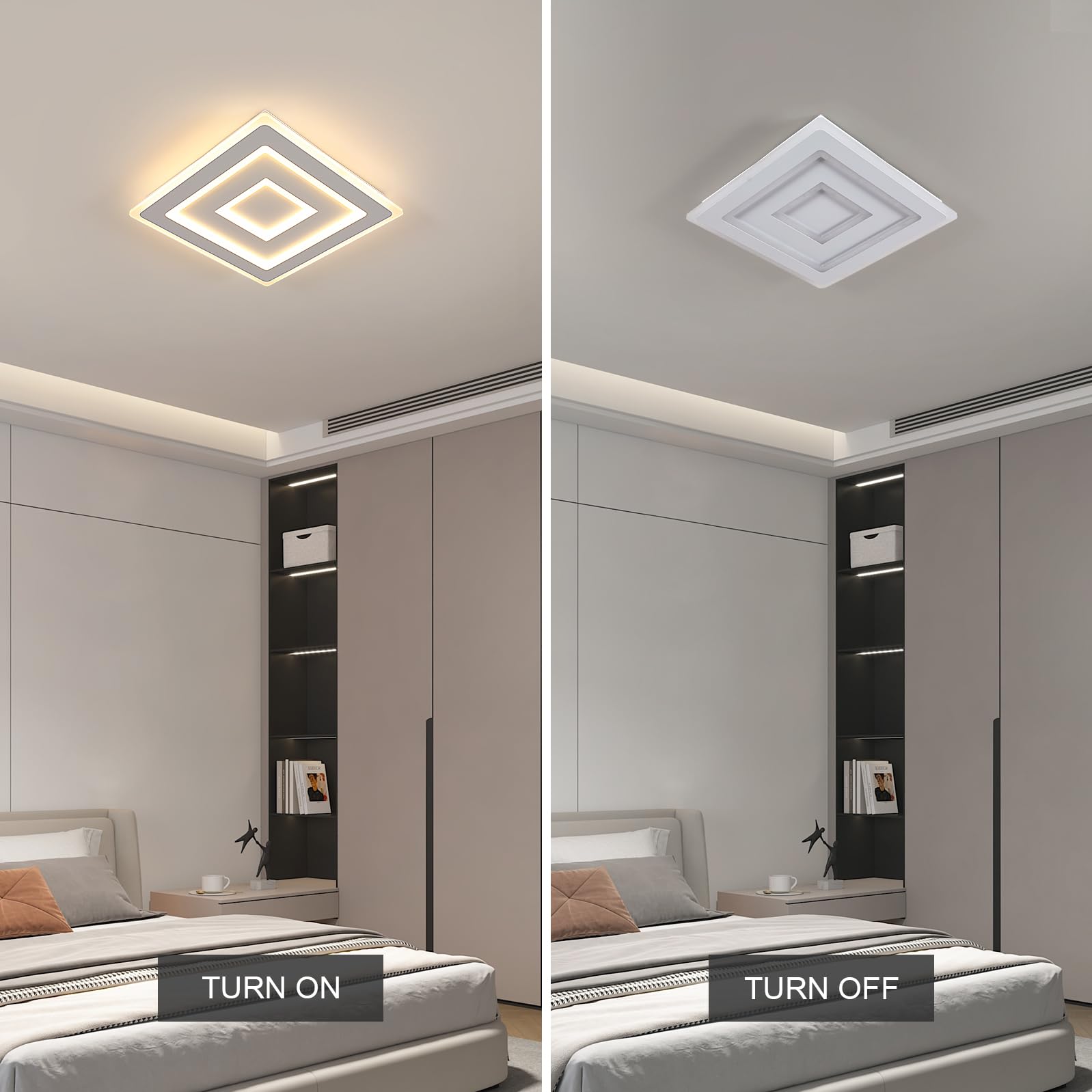 Comely Plafoniera LED Soffitto Dimmerabile 3000K-6500K con Telecomando, Bianco Quadrata LED Lampadario Soggiorno 52W 5850LM, Lampada da Soffitto per Camera da Letto, Soggiorno, Corridoio