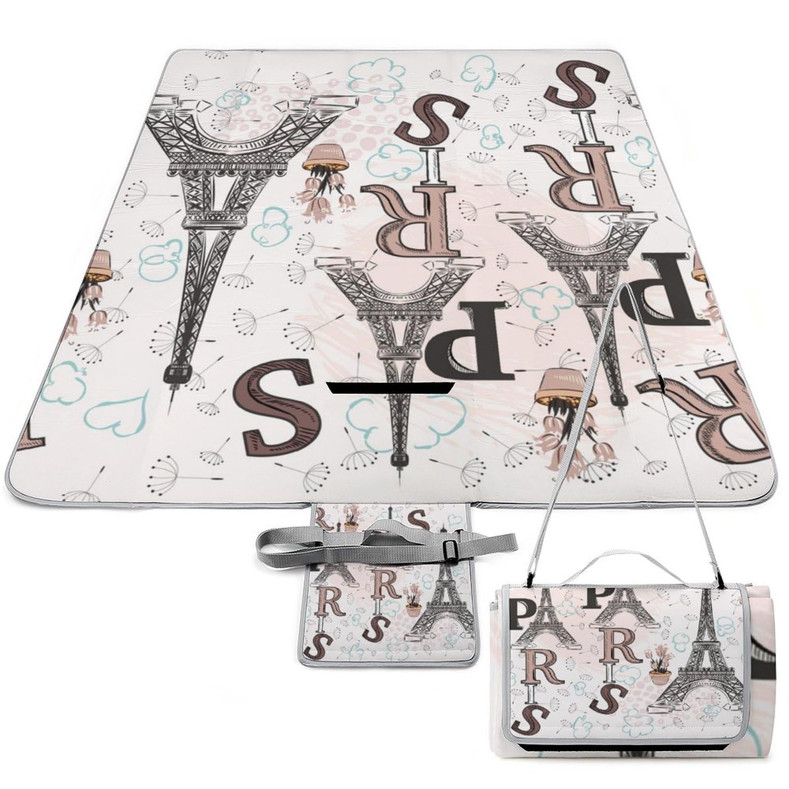 Alfombra de picnic floral de 148 cm x 148 cm: comodidad impermeable y estilo parisino