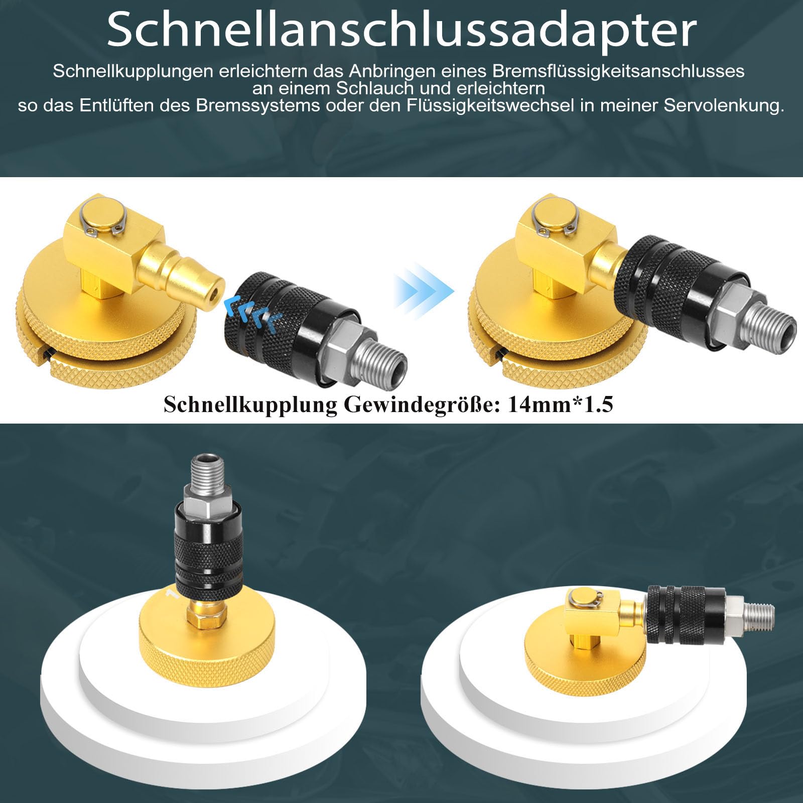 20tlg Auto Bremsenentlüftungsgerät Adapter Set Bremsen Entlüftungsgerät Kfz Bremsenentlüfter Adapter mit Schnellkupplung Bremsflüssigkeit entlüften oder nachfüllen Kompatibel mit VW für BMW...