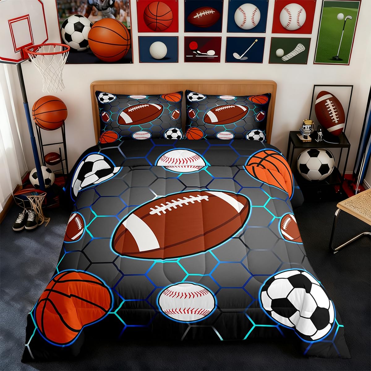 Feelyou Football Comforter Set Full Size Boys Girls Teens