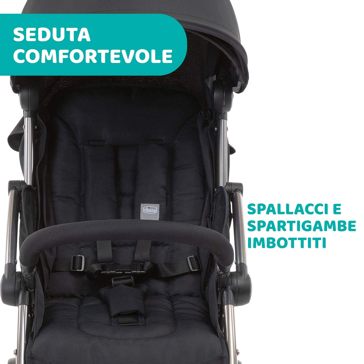 Chicco Cheerio Passeggino Leggero e Compatto da 0 mesi a 15kg (portata max 18kg), Passeggino Pieghevole, Posizione Nanna, Chiusura Automatica in 1 Gesto, Capotte Parasole e Parapioggia, Nero