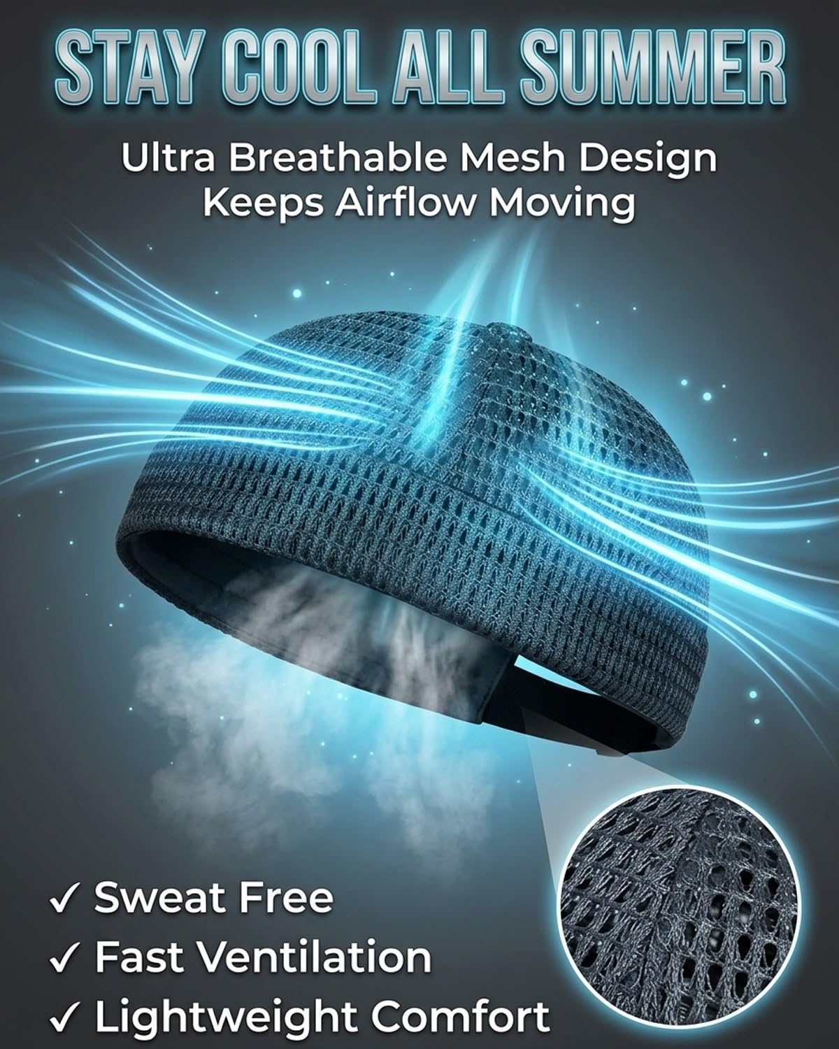 Men's Breathable Brimless Docker Hat - Lightweight Mesh Skull Cap for Summer Outdoor Wear Adjustable Ventilated - 2