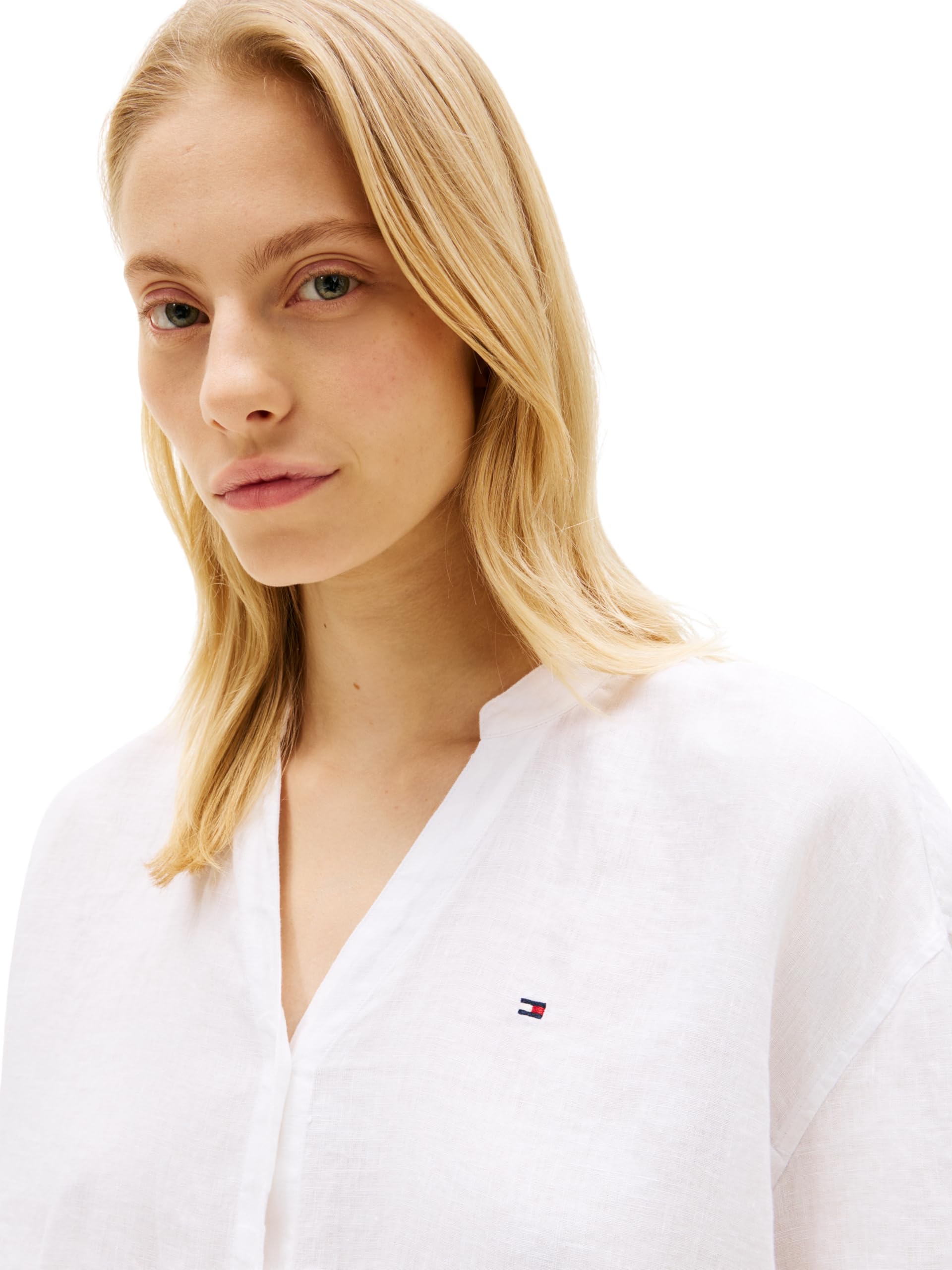 Tommy Hilfiger Ess Linen Collarless Shirt Ww0ww48926 Camicia L/S Donna (Pacco da 1)