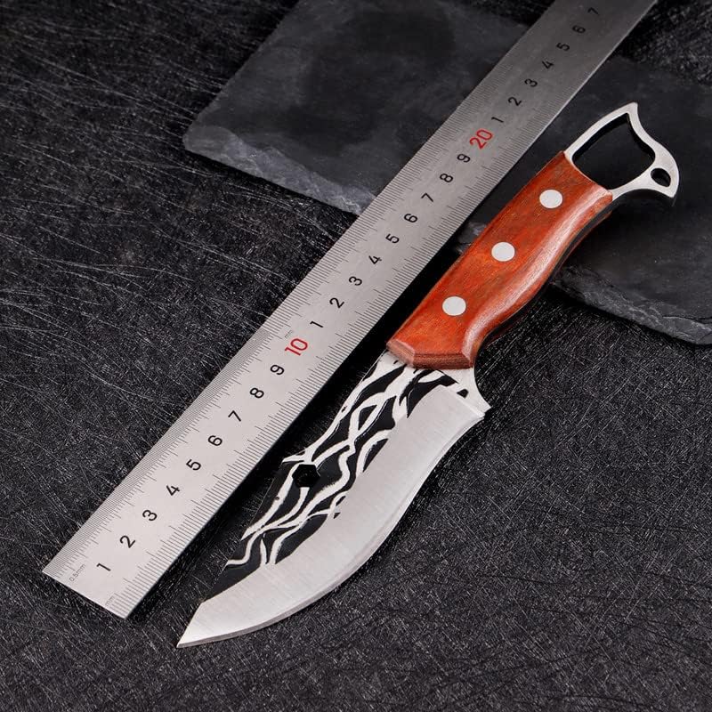 Miniatura 5 de KEENSUN Cuchillo de caza de hoja fija con hoja de acero inoxidable 3Cr13 y mango de madera, cuchillo de supervivencia al aire libre, herramienta