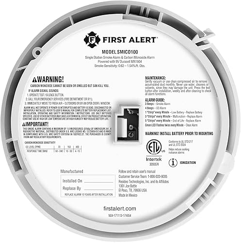 Miniatura 5 de First Alert SMICO100 - Alarma combinada de humo y monóxido de carbono, funciona con pilas, paquete de 12