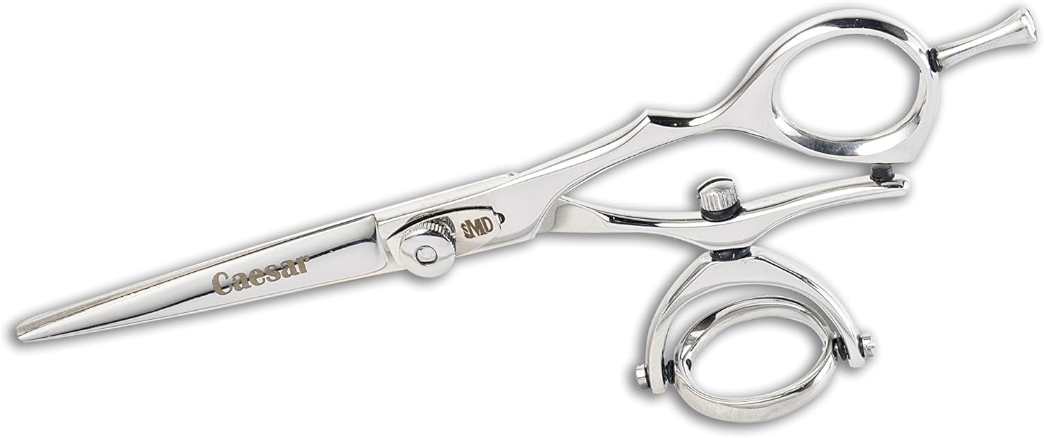 MD Caesar 7" Hair Cutting Shear w/ 360 Degree Rotating Thumb Rest for Barbers & Stylists (Black)