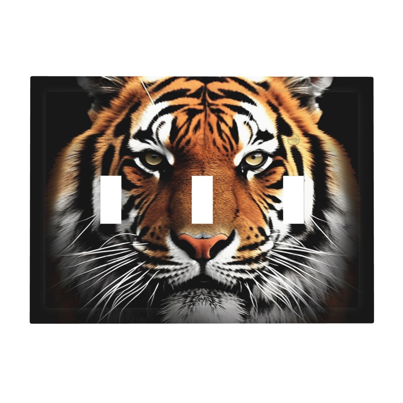 Kloph Tiger Face Decorator Light Switch Covers Wall Plate 3-Gang Mid Size 6.7" X 4.8" Triple Toggle Switch Wallplate Decorative 3 Gang Wall Switch Plate Covers