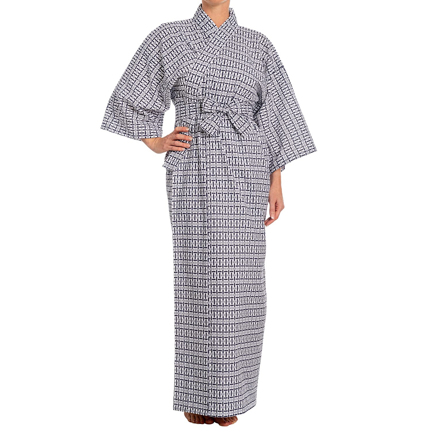 The Japanese Shop Women's White, Navy Cotton Authentic Japanese Nemaki Kimono