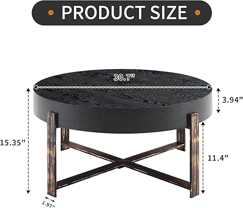 Miniatura 3 de Mesa de centro redonda de 30.7 pulgadas, mesas de centro modernas para sala de estar, mesa de té circular de madera con patas de metal para